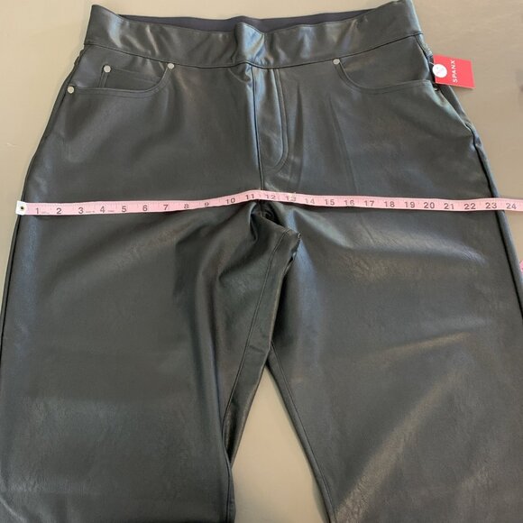 Spanx Womens 1X Petite Pants NEW Black Faux Leather Slim Straight Leg Stretch - Picture 14 of 16